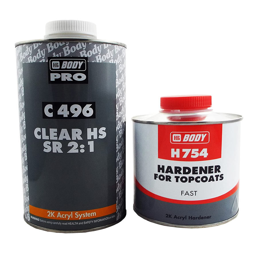HB Body 496 1ltr Lacquer + 500ml 754 Hardener - Clear Lacquer kit