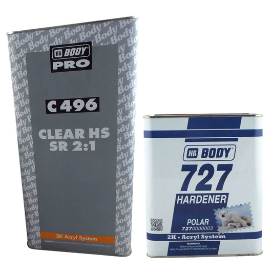 HB Body 496 5ltr Lacquer + 2.5ltr 727 Polar Hardener Extra Fast - Clear Lacquer kit