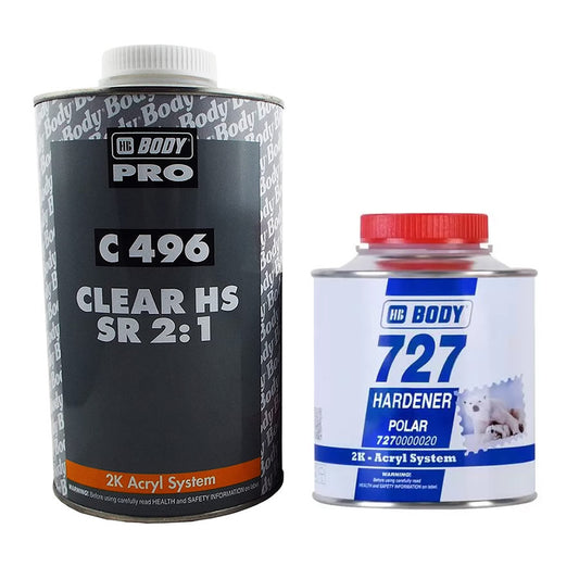 HB Body 496 1ltr Lacquer + 500ml 727 Polar Hardener Extra Fast - Car Body Restoration
